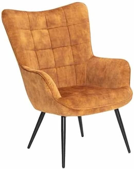 Invicta Interior Moderne fauteuil SCANDINAVIA mosterdgeel fluweel zwart metalen poten met armleuningen 44019