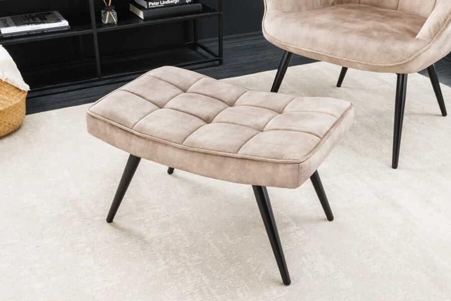 Invicta Interior Moderne kruk SCANDINAVIA champagne fluwelen zwarte metalen poten voetenbank 44027