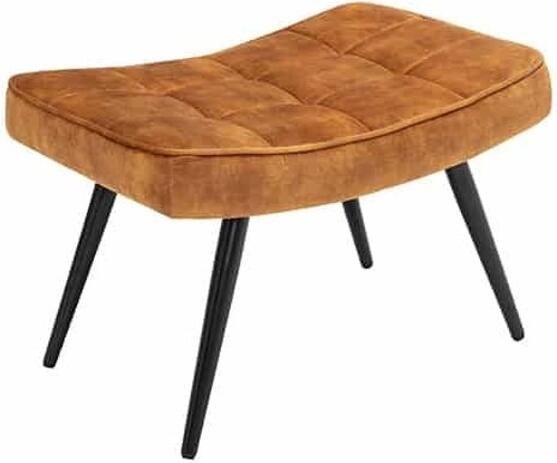 Invicta Interior Moderne kruk SCANDINAVIA mosterdgeel fluweel zwarte metalen poten voetenbank 44025 - Foto 2