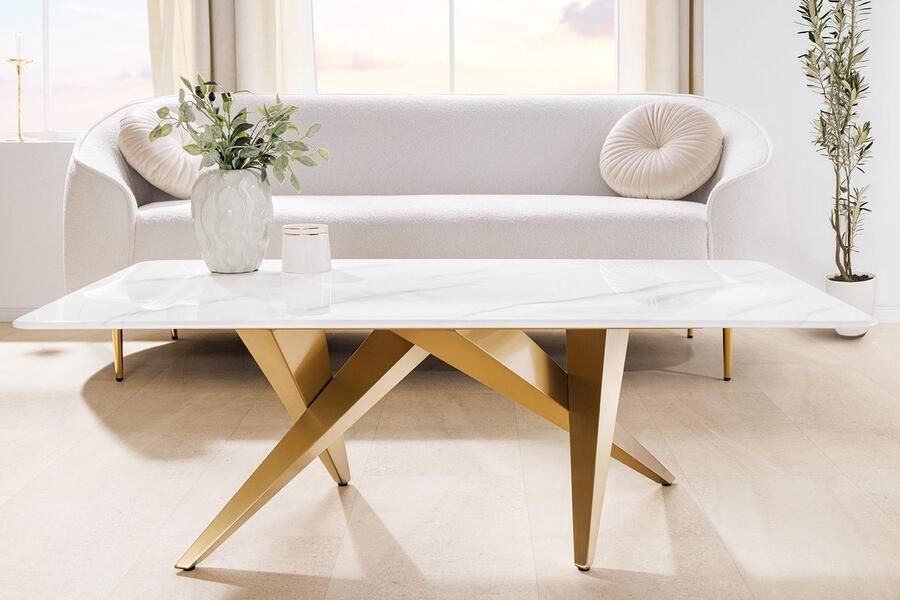 Invicta Interior Moderne salontafel ART LIVING 130cm wit marmer keramiek champagne goud geborsteld 46204 - Foto 2