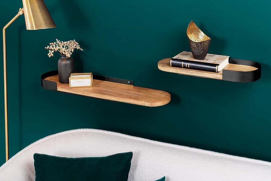 Invicta Interior Moderne set van 2 wandplanken PURE NATURE 60cm zwart mangohout massief metaal handgemaakt 44307