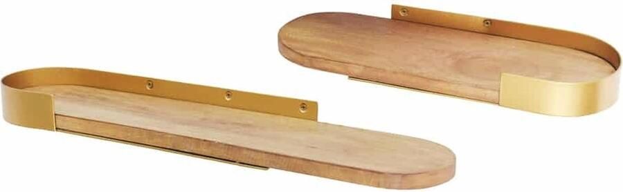 Invicta Interior Moderne set van 2 wandplanken PURE NATURE 60cm goud mangohout massief metaal handgemaakt 43501