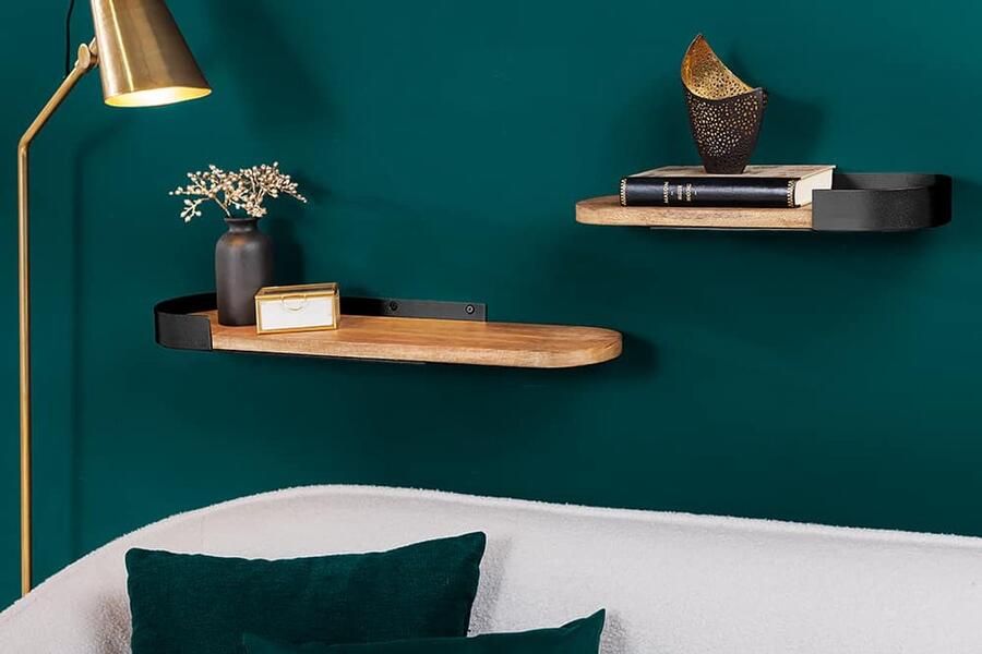 Invicta Interior Moderne set van 2 wandplanken PURE NATURE 60cm zwart mangohout massief metaal handgemaakt 44307