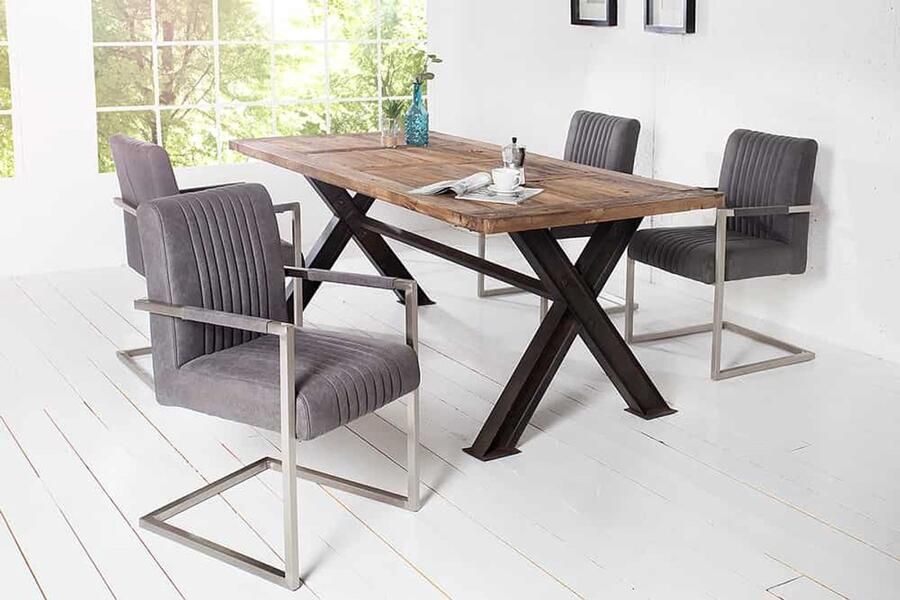 Invicta Interior Moderne sledestoel BIG ASTON vintage grijs microvezel veerkern roestvrij staal 39085