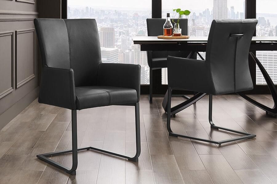 Invicta Interior Moderne sledestoel SAMSON zwart echt leer met armleuning en metalen frame 45176