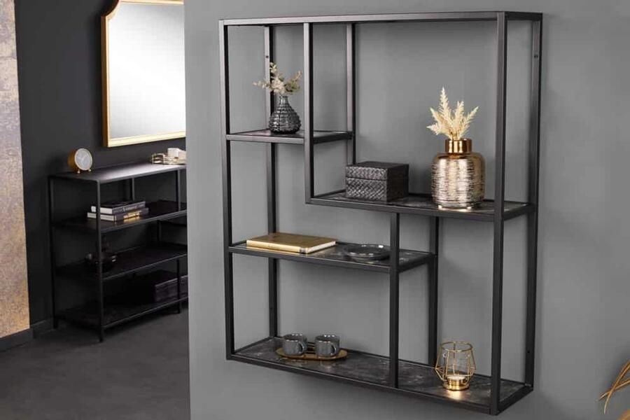 Invicta Interior Moderne wandplank SLIM LINE 95cm antraciet zwart marmeren design metaal hangend 44182