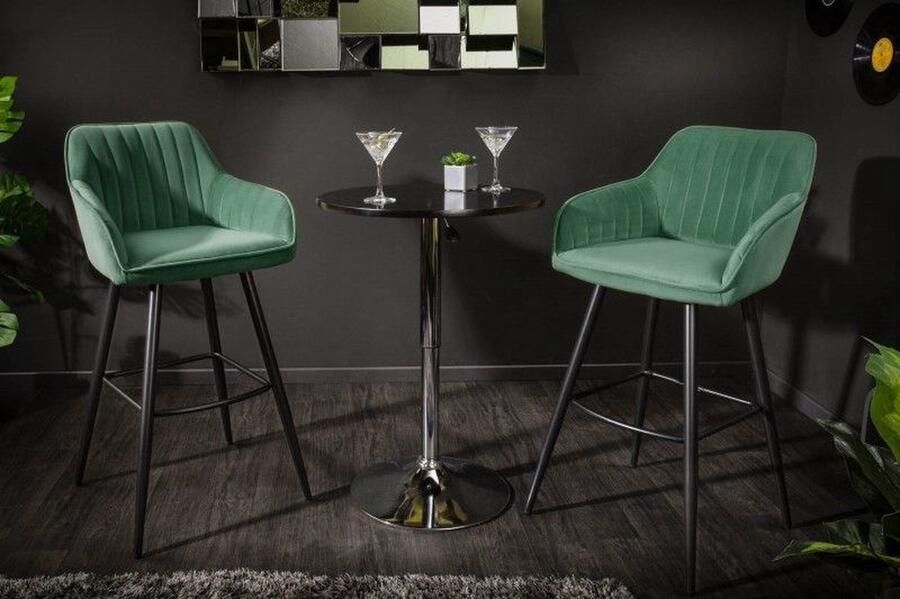 Invicta Interior Elegante barkruk TURIJN smaragdgroen fluweel met decoratieve gewatteerde barstoel met armleuning 40436 - Foto 3
