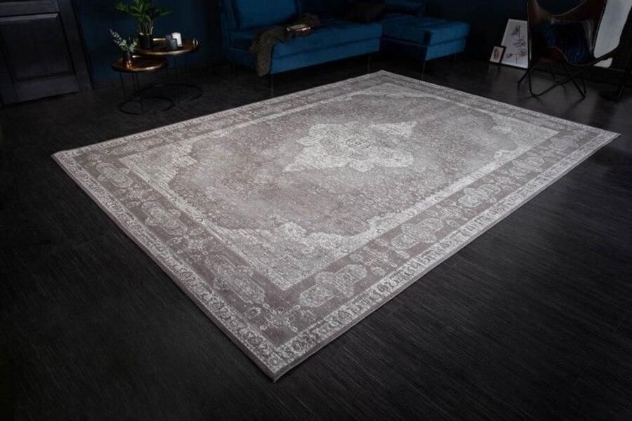 Invicta Interior Oosters katoenen vloerkleed Seraph Treasure UNIQUE XXL 350x240cm antiek lichtgrijs geometrisch patroon - Foto 3