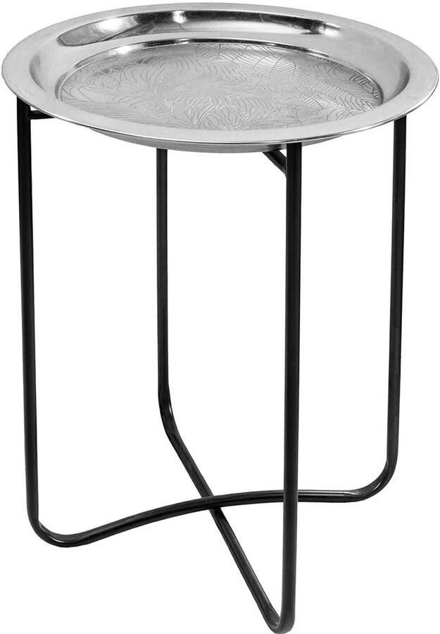Invicta Interior Oosterse bijzettafel CASABLANCA 50cm zilver zwart dienblad uitneembaar opvouwbaar 44352
