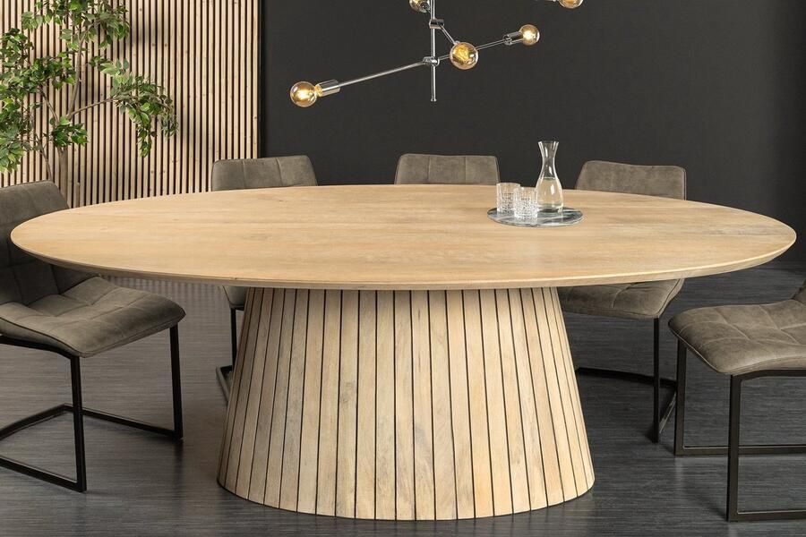 Invicta Interior Ovale eettafel ART DECO 220 cm wit witgekalkt massief mangohout met zuilvoet 44563