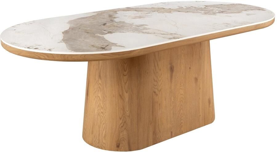 Invicta Interior Ovale eettafel UNIQUE 200 cm wit natuurlijk keramiek eiken kolomvoet 46381 - Foto 2