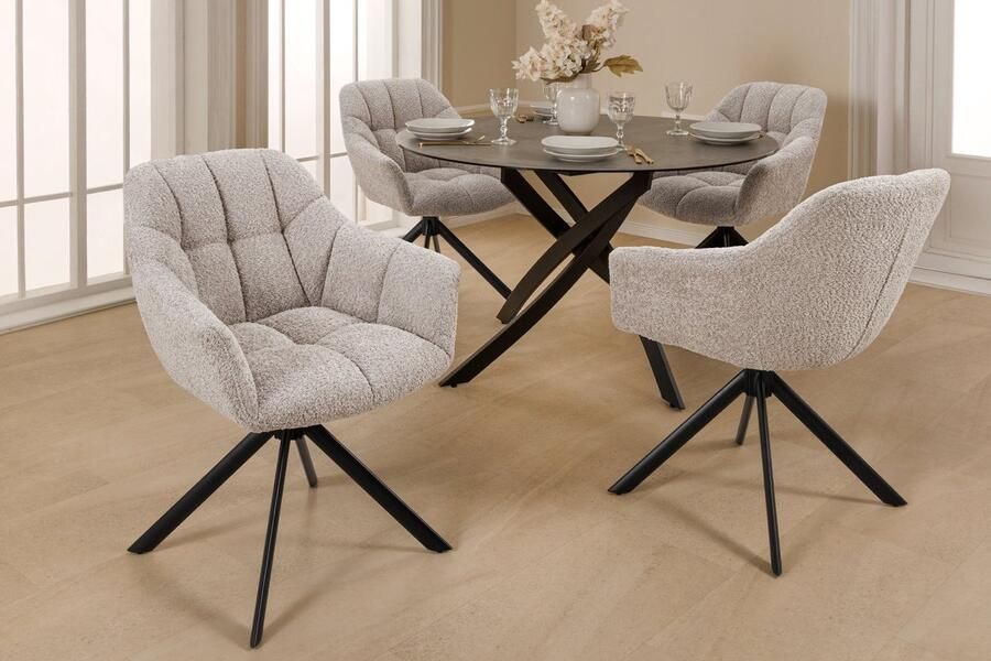 Invicta Interior PAPILLON beige bouclé bureaustoel met armleuning zwart metalen onderstel 44592 - Foto 3