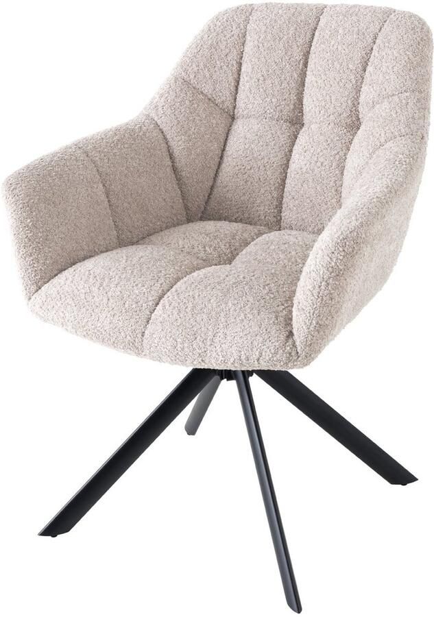 Invicta Interior PAPILLON beige bouclé bureaustoel met armleuning zwart metalen onderstel 44592