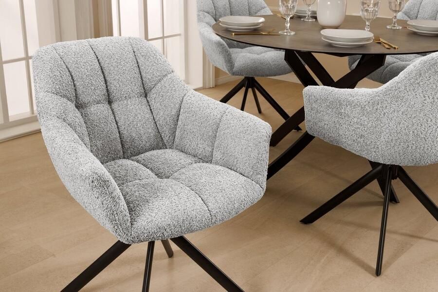 Invicta Interior PAPILLON grijze Bouclé draaistoel met armleuning Zwart metalen onderstel 44593 - Foto 2