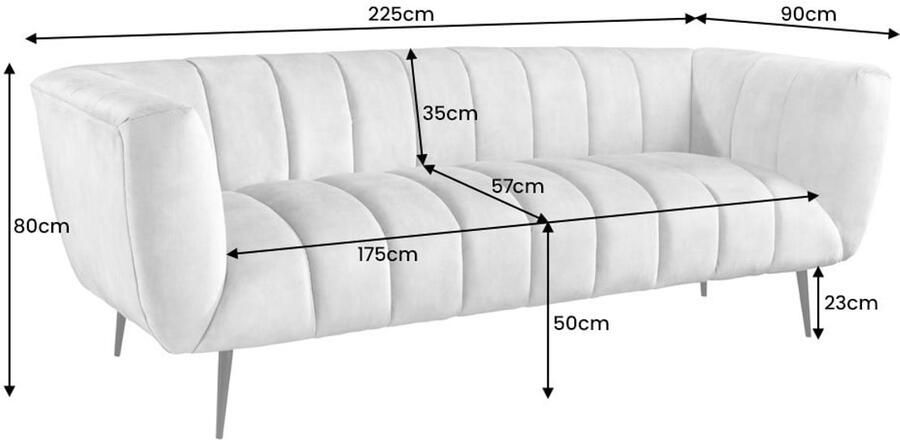 Invicta Interior Retro 3-zitsbank NOBLESSE 225cm grijs fluweel 3-zits met decoratieve quilting 41248 - Foto 2