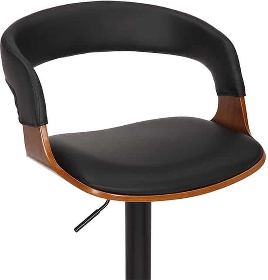 Invicta Interior Retro barkruk MANHATTAN zwart kunstleer walnoothout met draaibare rugleuning in hoogte verstelbaar 44196 - Foto 2