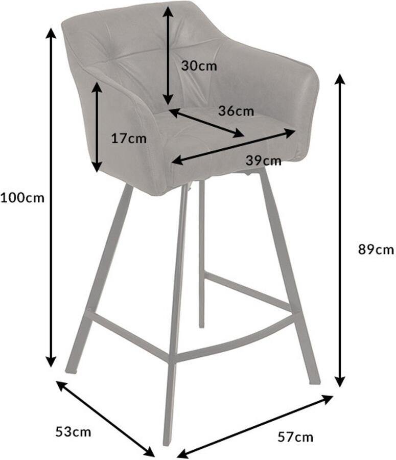 Invicta Interior Retro barkruk LOFT 100 cm antiek grijs microvezel barkruk met armleuning 39081