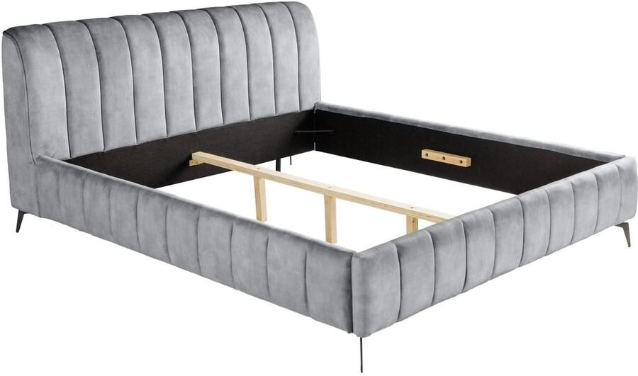 Invicta Interior Retro Bed AMSTERDAM 180x200cm Grijs Fluweel Zwart Metaal Gestoffeerd Bed 46164 - Foto 2