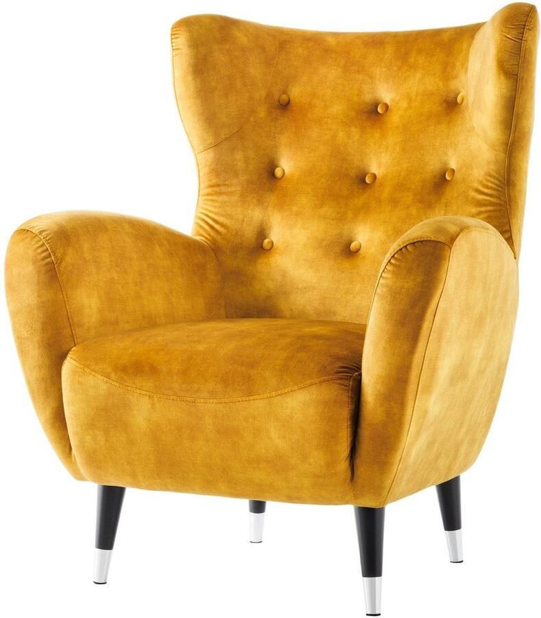 Invicta Interior Retro Design Fauteuil DON Mosterdgeel Fluweel Lente Zilveren Neus 45971