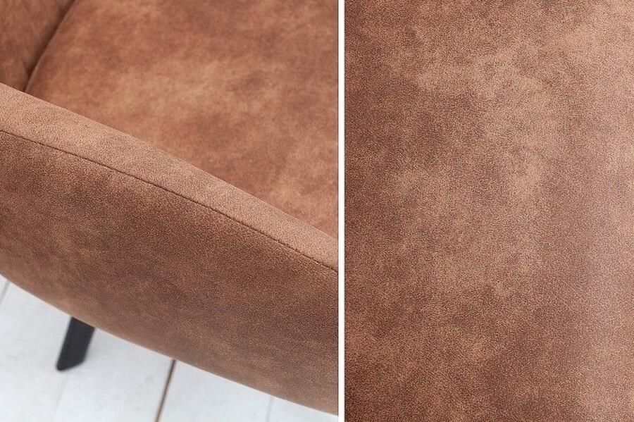 Invicta Interior Retro design stoel LUCCA vintage bruin microvezel met armleuning gewatteerd gestoffeerd 38308 - Foto 3