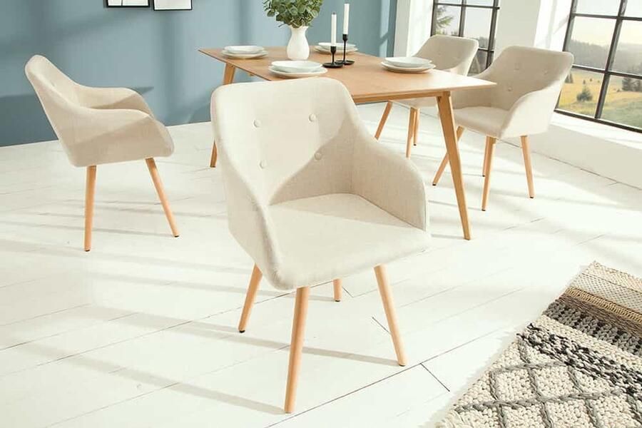 Invicta Interior Retro design stoel SCANDINAVIA MEESTERSTUK beige met armleuning 36824