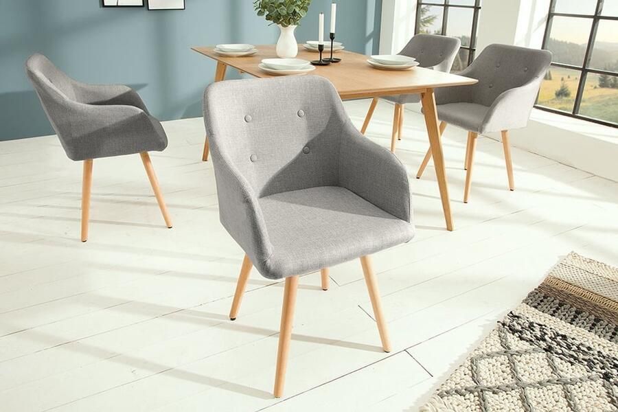 Invicta Interior Retro design stoel SCANDINAVIA MEESTERSTUK lichtgrijs met armleuning 36822