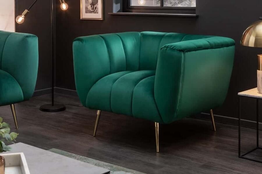 Invicta Interior Retro fauteuil NOBLESSE 105cm smaragdgroen fluweel met decoratieve quilting 40478 - Foto 3