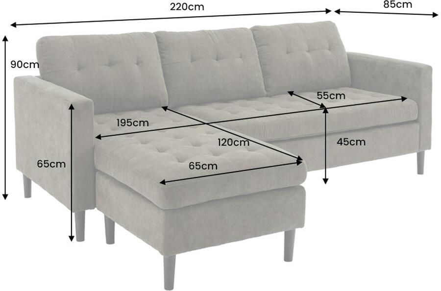 Invicta Interior Retro hoekbank STOCKHOLM 220cm bruin corduroy Spring Core 3-zits 44153