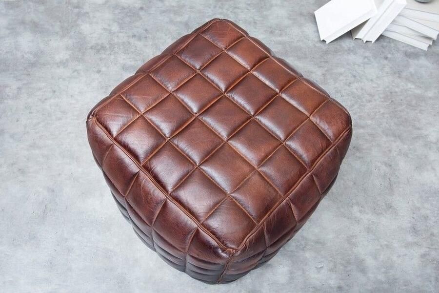 Invicta Interior Retro kruk RIDER 40cm bruin echt leer met decoratieve stiksels 37653 - Foto 2