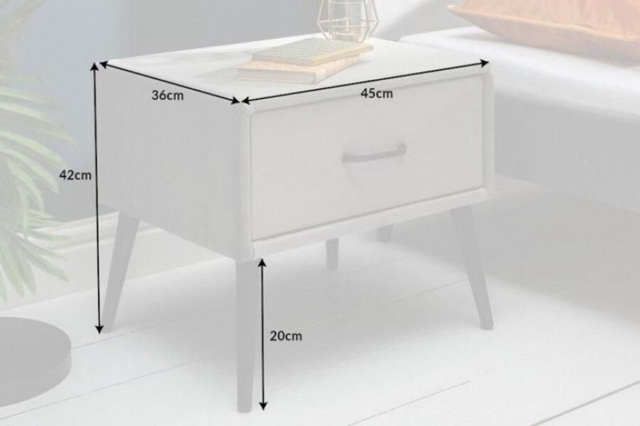 Invicta Interior Retro nachtkastje FAMOUS 45cm zilvergrijs fluweel met lade 40032