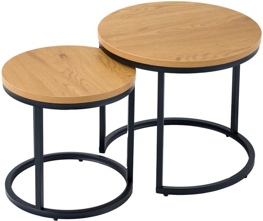 Invicta Interior Ronde bijzettafels set van 2 ELEGANCE 45cm natuurlijk wild eiken design hout zwart metalen frame 43643