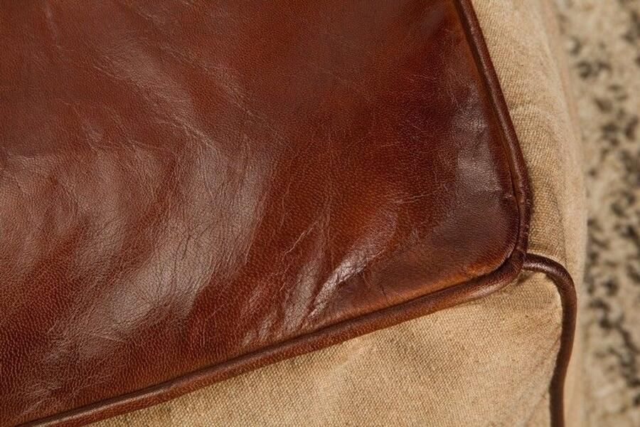 Invicta Interior Retro poef MUSTANG lederen bekleding 45cm met linnen zitkubus 39525 - Foto 3