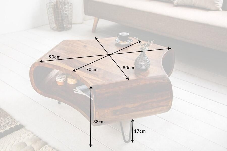Invicta Interior Retro salontafel Château Essence LIVING 80cm Sheesham Palissander Haarspeldpoten massief hout met opbergruimte