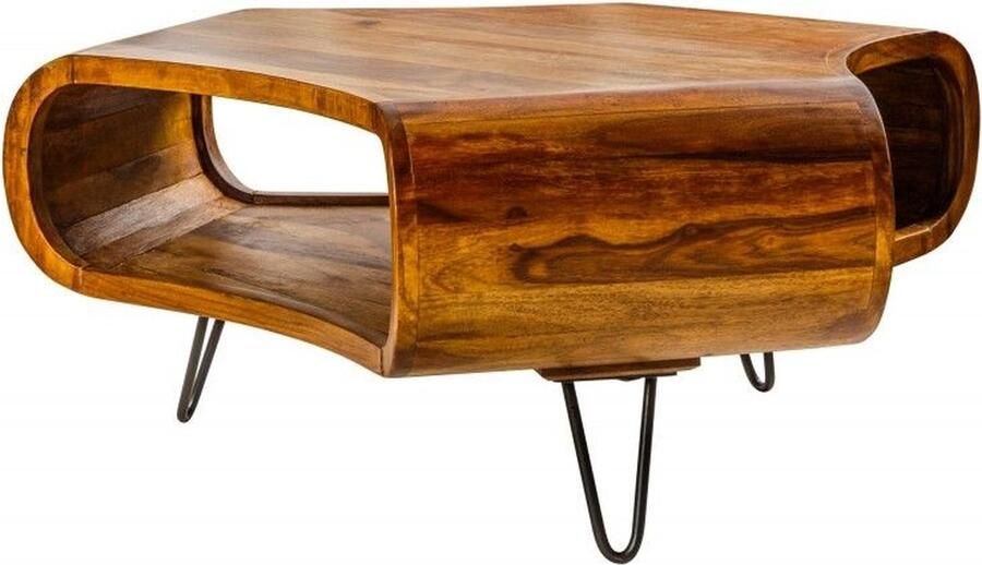 Invicta Interior Retro salontafel ORGANIC LIVING 80cm Sheesham Palissander Haarspeldpoten massief hout met opbergruimte 38901 - Foto 2