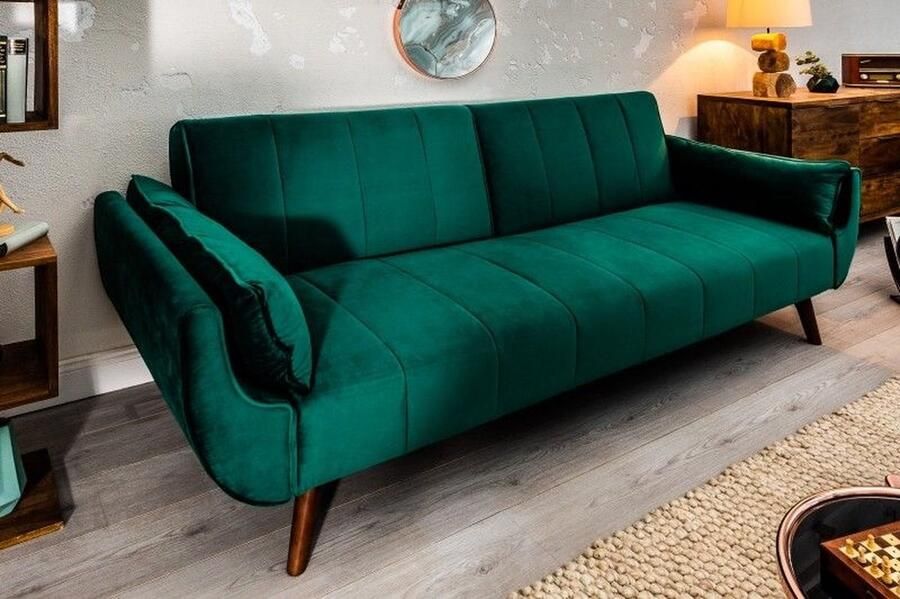 Invicta Interior Retro slaapbank DIVANI 220cm smaragdgroen fluweel 3-zitsbank met bedfunctie 40089 - Foto 5