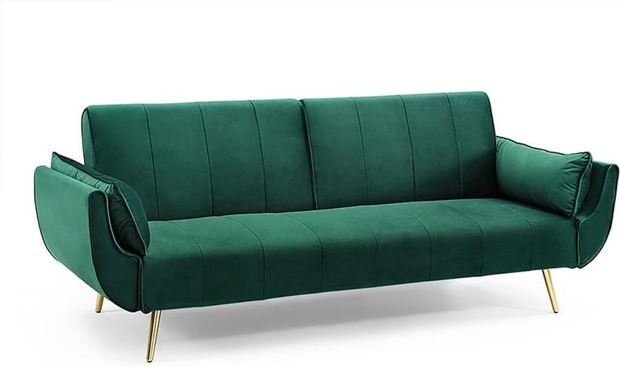 Invicta Interior Retro slaapbank DIVANI 220cm smaragdgroen fluweel gouden metalen poten 3-zits met bedfunctie 40090 - Foto 2