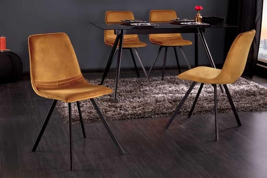 Invicta Interior Retro stoel AMSTERDAM STOEL mosterdgeel fluweel design klassieker 41318 - Foto 2