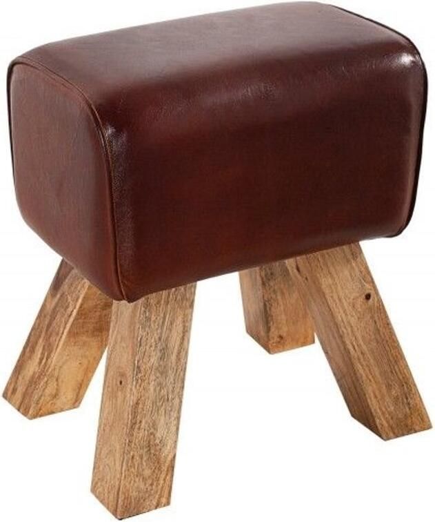 Invicta Interior Retro TURNBOCK kruk 40cm met echt lederen bekleding mangohouten kruk 36268 - Foto 2