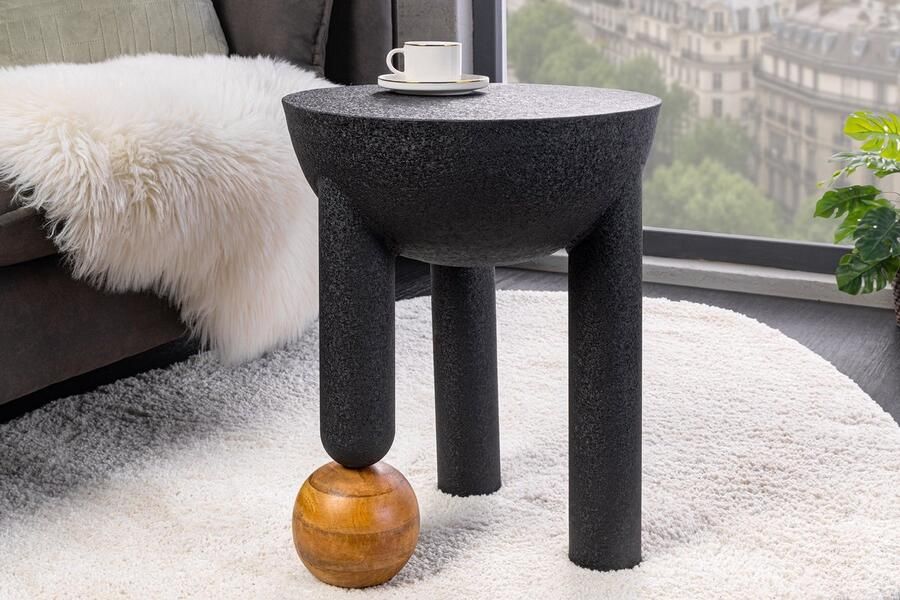 Invicta Interior Ronde bijzettafel ABSTRACT 50cm Zwart IJzeren Handgemaakte Mango Houten Bal 44855 - Foto 2