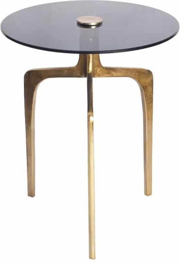 Invicta Interior Ronde Bijzettafel ABSTRACT 60cm messing gouden metalen poten zwart glas handgemaakt 43495 - Foto 2