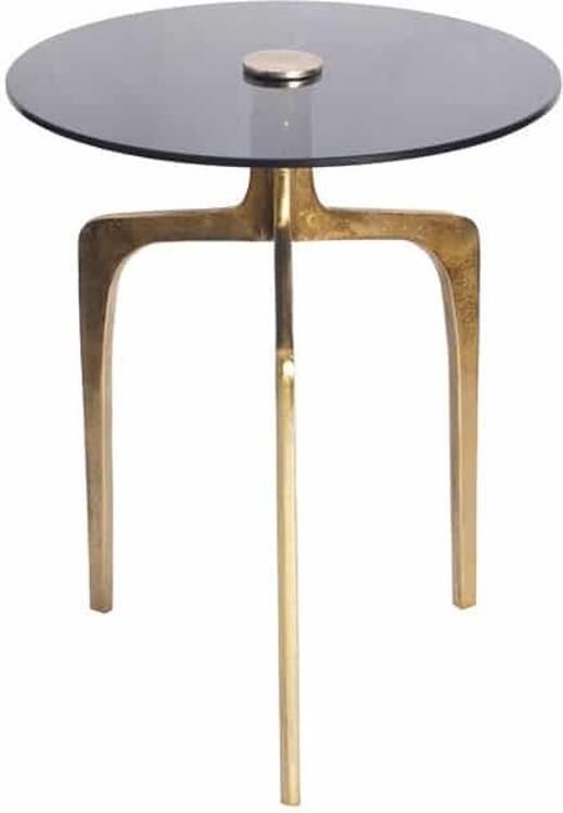 Invicta Interior Ronde bijzettafel ABSTRACT 60cm messing goud metalen poten zwart glas handgemaakt 43495 - Foto 2