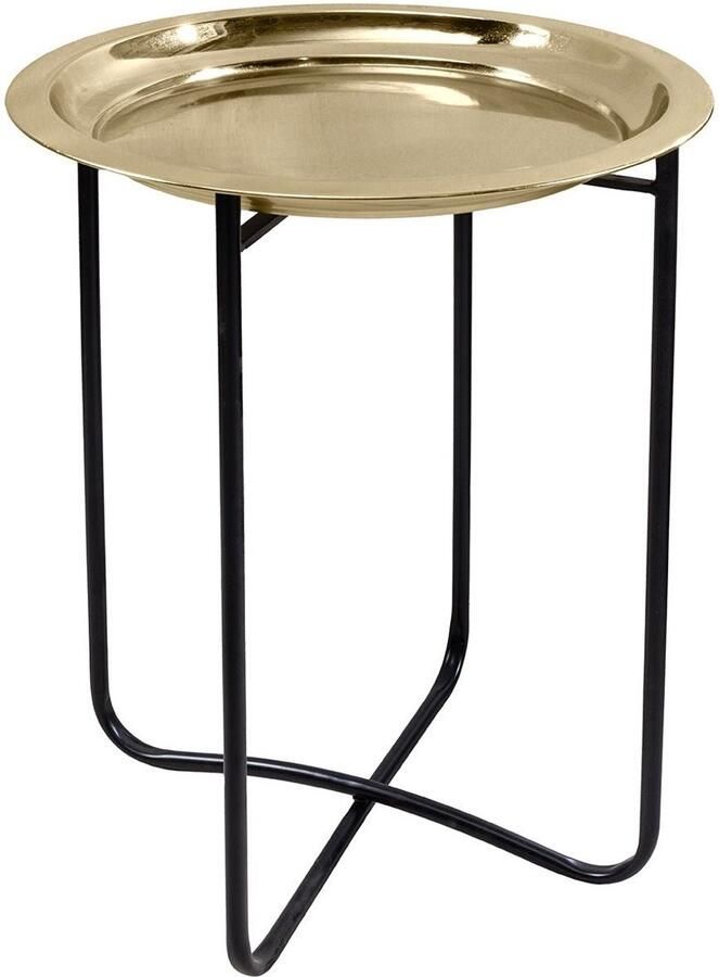 Invicta Interior Ronde bijzettafel CASABLANCA 50cm messing goud zwart dienblad uitneembaar opvouwbaar 44353 - Foto 2
