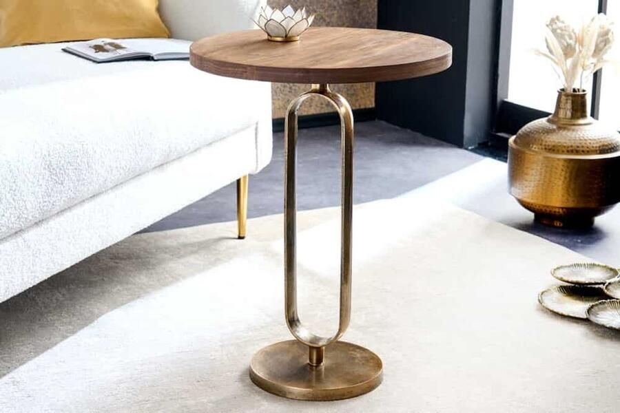 Invicta Interior Ronde Bijzettafel ELEGANCE 60cm Messing Mango Hout Metaal Massief Aluminium Handgemaakt 43611