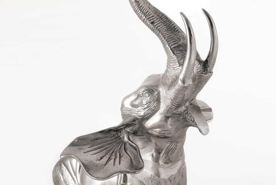 Invicta Interior Ronde Bijzettafel ELEPHANT 80cm Zilver Metaal Glas Marmeren Sculptuur Handgemaakt 43557