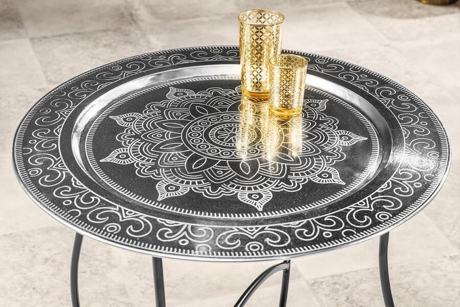 Invicta Interior Ronde salontafel MARRAKECH 60cm zilveren theetafel uitneembaar dienblad opvouwbaar 44346