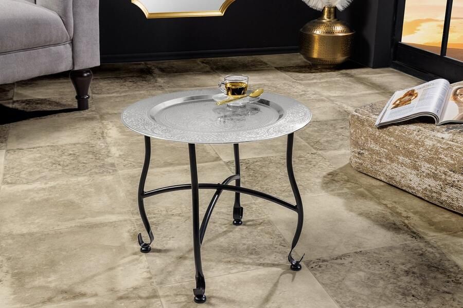 Invicta Interior Ronde Bijzettafel MARRAKECH 40cm Zilveren Theetafel Uitneembaar Dienblad Opvouwbaar 44354 - Foto 2