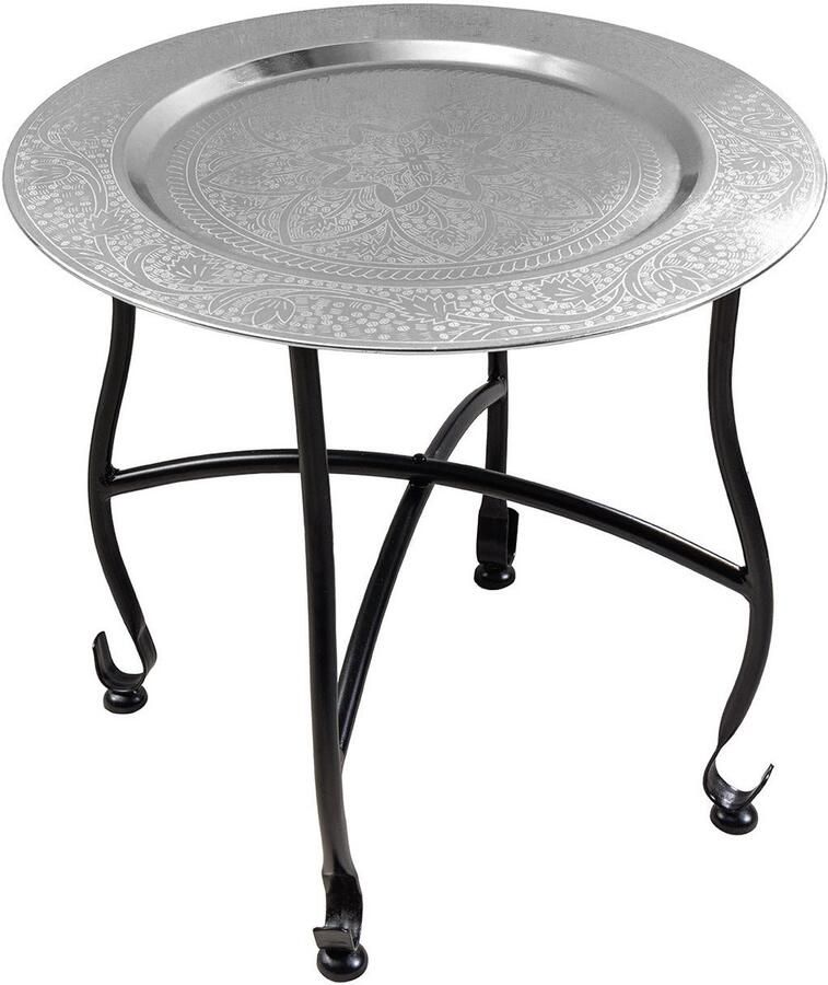 Invicta Interior Ronde Bijzettafel MARRAKECH 40cm Zilveren Theetafel Uitneembaar Dienblad Opvouwbaar 44354