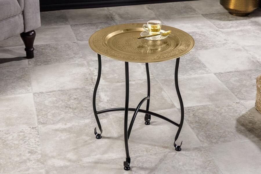 Invicta Interior Ronde Bijzettafel MARRAKECH 50cm Messing Gouden Theetafel Afneembaar Dienblad Opvouwbaar 44348