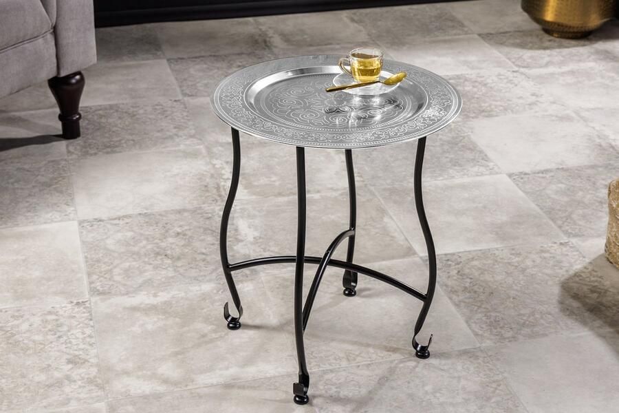 Invicta Interior Ronde Bijzettafel MARRAKECH 50cm Zilveren Theetafel Uitneembaar Dienblad Opvouwbaar 44347 - Foto 3