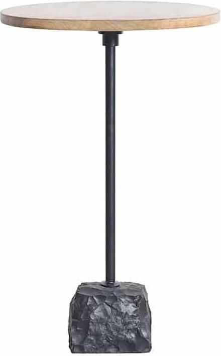Invicta Interior Ronde bijzettafel TRAYFUL 55cm Natuurlijk Mango Hout Massief Hout Marmer Voet Metaal Zwart 43499